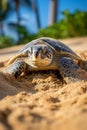 Graceful Green Sea Turtle Nesting in Pristine Coastal Habitat Royalty Free Stock Photo