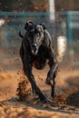 Graceful greyhound puppy racing on track, showcasing agility as a speedy athlete in motion