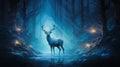 Graceful Guardian: Deer Patronus in the Enchanted Twilight Forest Royalty Free Stock Photo