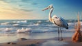 Graceful Heron On Beach: Realistic Rendering Of Nature\'s Beauty