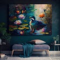 Graceful Heron Blue Toned Interior Wall Art Poster