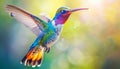 Graceful hummingbirds flying, poised to sip nectar from vibrant and colorful flowers