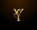 Graceful Initial Y Gold Letter logo. Vintage drawn emblem for book design, weeding card, brand name, business card, Restaurant,