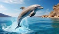 With a graceful leap, the dolphin soared through the air before plunging into the crystal-clear water