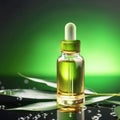 Graceful luxury cosmetic bamboo extract face serum ad template.Face skin oil with bamboo extract. Realistic face