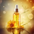 Graceful luxury cosmetic calendula extract face serum ad template.Face skin oil with calendula extract. Realistic face