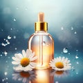 Graceful luxury cosmetic chamomile extract face serum ad template.Face skin oil with chamomile extract. Realistic face