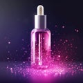 Graceful luxury cosmetic face serum ad template with manu glowing miracles paticles around.Face skin oil . Realistic