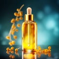 Graceful luxury cosmetic immortelle extract face serum ad template.Face skin oil with immortelle extract. Realistic face