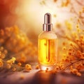 Graceful luxury cosmetic immortelle extract face serum ad template.Face skin oil with immortelle extract. Realistic face