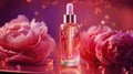 Graceful luxury cosmetic peony extract face serum ad template.Face skin oil with peony extract. Realistic face moisture