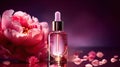 Graceful luxury cosmetic peony extract face serum ad template.Face skin oil with peony extract. Realistic face moisture