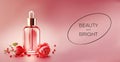 Graceful luxury cosmetic rose face serum ad template.Face skin oil with rose extract. Realistic face moisture serum