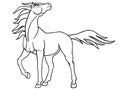 Graceful mare with a long mane. Picture with a proud horse for coloring. Fantastic stallion. Linear picture.