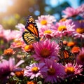 Graceful Monarch Butterflies in Vibrant Garden