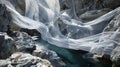 The graceful movement of the fabric mirrors the rhythmic flow of the mountain stream both in perfect harmony with nature
