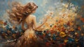 Graceful Movements: A Palette Knife Oil Painting Of A Beautiful Woman In An Autumn Field