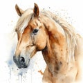 Graceful Palomino Horse in Watercolor on White Background for Invitations and Posters. Royalty Free Stock Photo