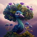 The graceful peacock strolls through the field full of flowers - Generate Artificial Intelligente - AI Royalty Free Stock Photo