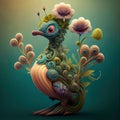 The graceful peacock strolls through the field full of flowers - Generate Artificial Intelligente - AI Royalty Free Stock Photo