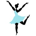 A graceful performer in a blue dress. Ballerina silhouette. Flat style. Vector illustration. Isolated white background.