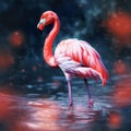 Graceful Pink Flamingo Wading in Water. Generative AI