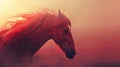 graceful red horse with flowing mane in dynamic background, stunning equine portrait