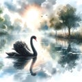 Swan Reflections on Still Waters, a Ballet of Elegance and Natural Serenity. Generative ai for illustrations