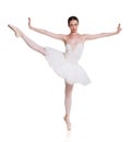 Ballerina in tutu skirt isolated at white