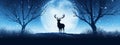 A graceful silhouette of a reindeer against a moonlit sky, conveying the enchantment and magic of Christmas. Web banner backdrop.