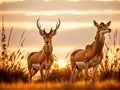 Graceful Silhouettes: Antelopes Embracing Serenity of golden sun Royalty Free Stock Photo