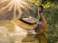 Graceful Soar: A Majestic Duck Spreading Its Wings on Water Royalty Free Stock Photo
