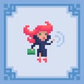 Graceful sorceress girl standing in a casting pose. Pixel art character