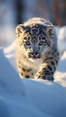 Graceful Strides: The Majestic Snow Leopard in the Glittering Ti