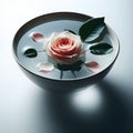 Graceful Submersion: A Rose Flower Floating in Tranquil Waters. Royalty Free Stock Photo