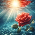 Graceful Submersion: A Rose Flower Floating in Tranquil Waters.