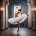 A graceful swan dressed as a ballet dancer, in a tutu and pointe shoes5