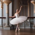 A graceful swan dressed as a ballet dancer, in a tutu and pointe shoes1