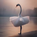 A graceful swan dressed as a ballet dancer, in a tutu and pointe shoes3