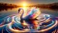 A graceful swan with feathers that shimmer Generative AI Illustration