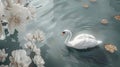 Graceful swan flat design top view lake theme 3D render Complementary