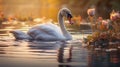Graceful Swan Gliding on a Tranquil Pond