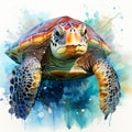 Graceful Swimmer - Serene Sea Turtle in Watercolor