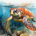 Graceful Swimmer - Serene Sea Turtle in Watercolor