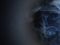 Graceful swirls of white smoke isolated from black background. Close-up of vapor. Soft focus and texture from vintage lens.