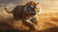 Graceful Tiger Galloping In Vast Landscape