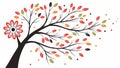 Graceful Tree with RedOrange Flower, Artistic Flow, vector design Generative AI Royalty Free Stock Photo