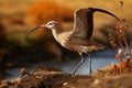 Graceful wader: Long-billed Curlew, Numenius americanus, inhabits lush wetlands.