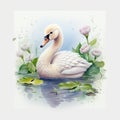 Graceful Watercolor Baby Swan Amidst Serene Lakes AI Generated