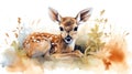 Graceful Watercolor Fawn Spots Lying in Soft Grass AI Generated